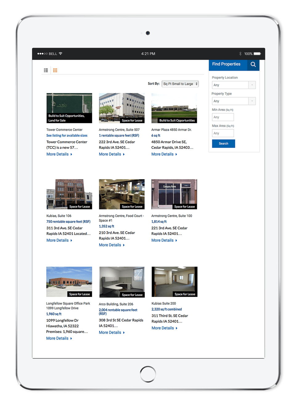 cedar rapids web design for real estate on tablet