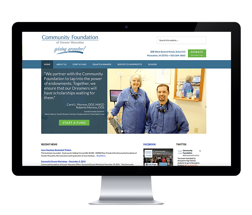 website for muscatine nonprofit on desktop